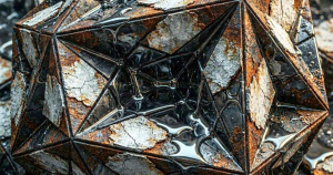 Featured image for "It Was Always About the Math". A collapsed geometric solid dissolving into liquid silver, suffused with deep blue and amber light.