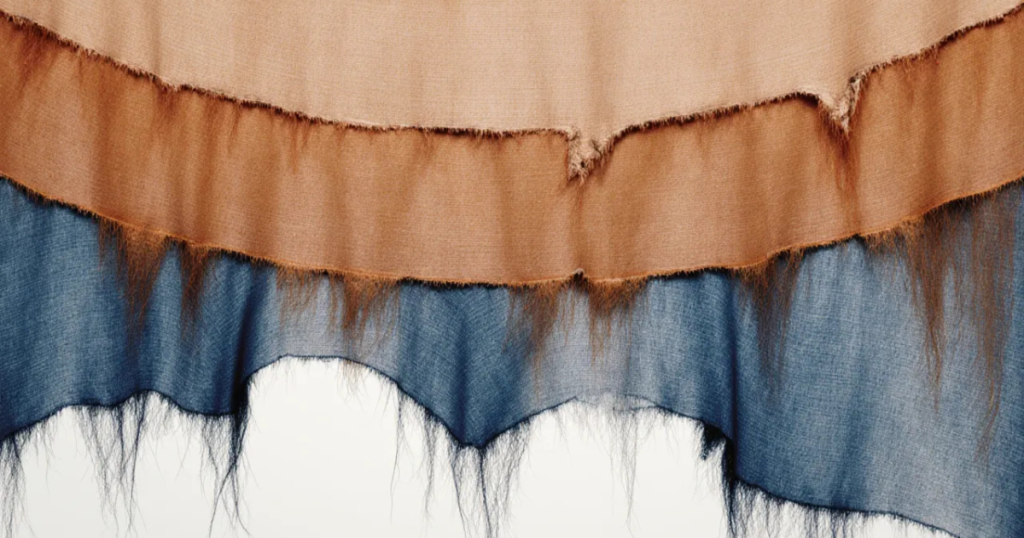 Featured image for "The Independence Was the Product". Overlapping arcs of ochre and indigo unravel into fine silk threads across a softly lit, aged surface.