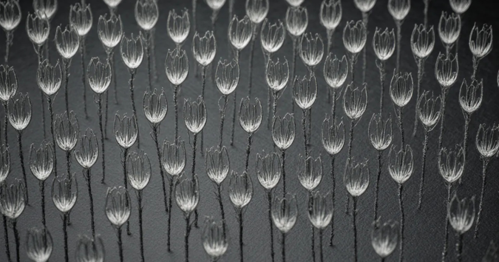 Featured image for "The Apology Was the Strategy". Silver-grey branching filaments pull apart across a slate field, gaps widening in deliberate silence.