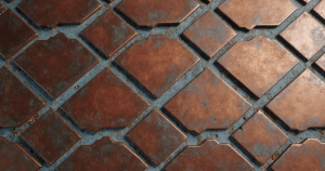 Featured image for "What Happens When Your Traffic Source Shuts Down". Oxidized copper and slate-blue geometric tiles expand outward in all directions with no single center.