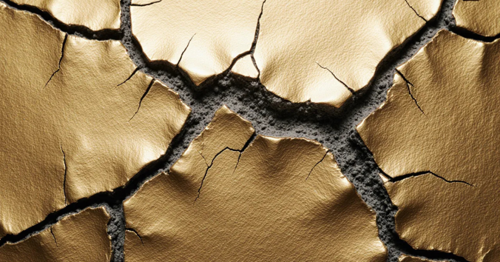 Featured image for "Free Offer Turns Into Paid Upsell": Cracked gold surface buckles as hidden pressure splits it from beneath.