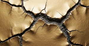 Featured image for "Free Offer Turns Into Paid Upsell": Cracked gold surface buckles as hidden pressure splits it from beneath.
