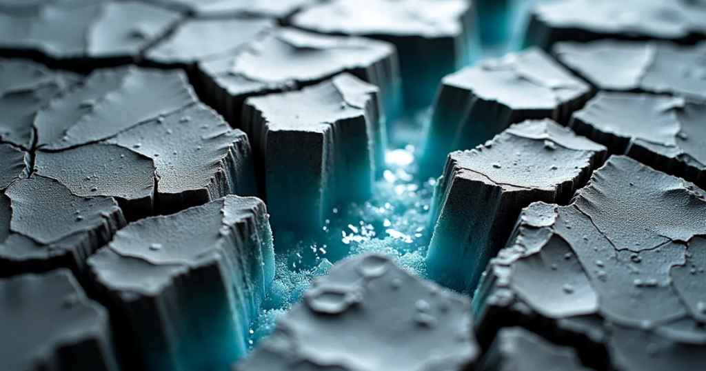 Featured image for "Caught Not Convinced": Fractured charcoal-grey ground splitting open to reveal glowing cyan cracks beneath.