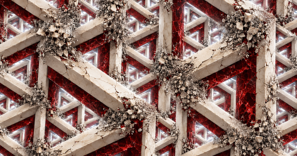 Featured image for "The Label Was the Decision": Pale cracked stone tiles with glowing red fissures running between them