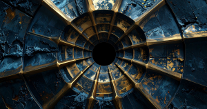 Featured image for Why borrowed testimonials do not sell my offer: Cracked brass bars converge on a blank dusky-blue patch at the center of the frame.